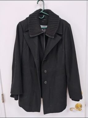 Calvin Klein Black Wool Pea Coat with Ribbed Shawl Coat Size 10